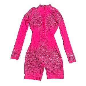 Sexy Hot Pink Mesh Rhinestone‎ jumpsuit